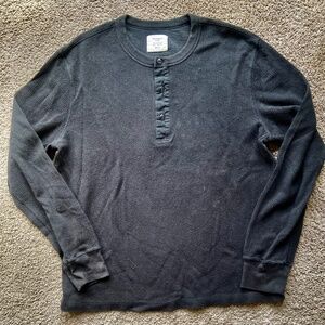 Buck Mason Vintage Thermal Henley black Utility Long Sleeve- Size Large L